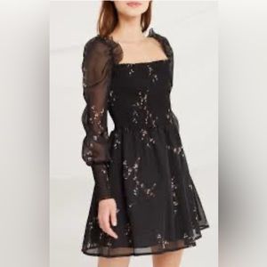 Storets Zion Chiffon Square Neck Skater Dress Black S/M